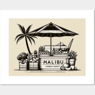 Malibu Farmers Market - Minimalist Vintage Line Art Posters and Art